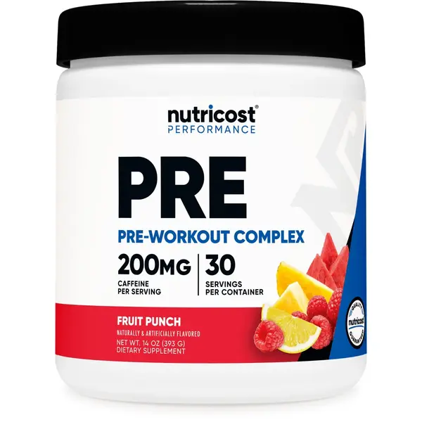 Nutricost Organic Pre-Workout Complex Protein Powder Dietary Supplement Bottle - 30 Servings, Fruit Punch Flavor, Caffeine & Sucralose-Free, N-Acetyl L-Tyrosine, Lactose-Free, NSF Certified GMP Compliant for Youth Fitness Support