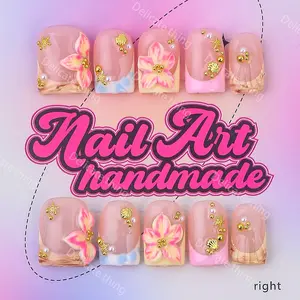 Delicatething Y2K Style Nail Set, Nail Art, Handmade Square Duckbill Nails, 4 Sizes XS S M L, Perfect Gift for Girls, Includes Jelly Glue Crystal Stick