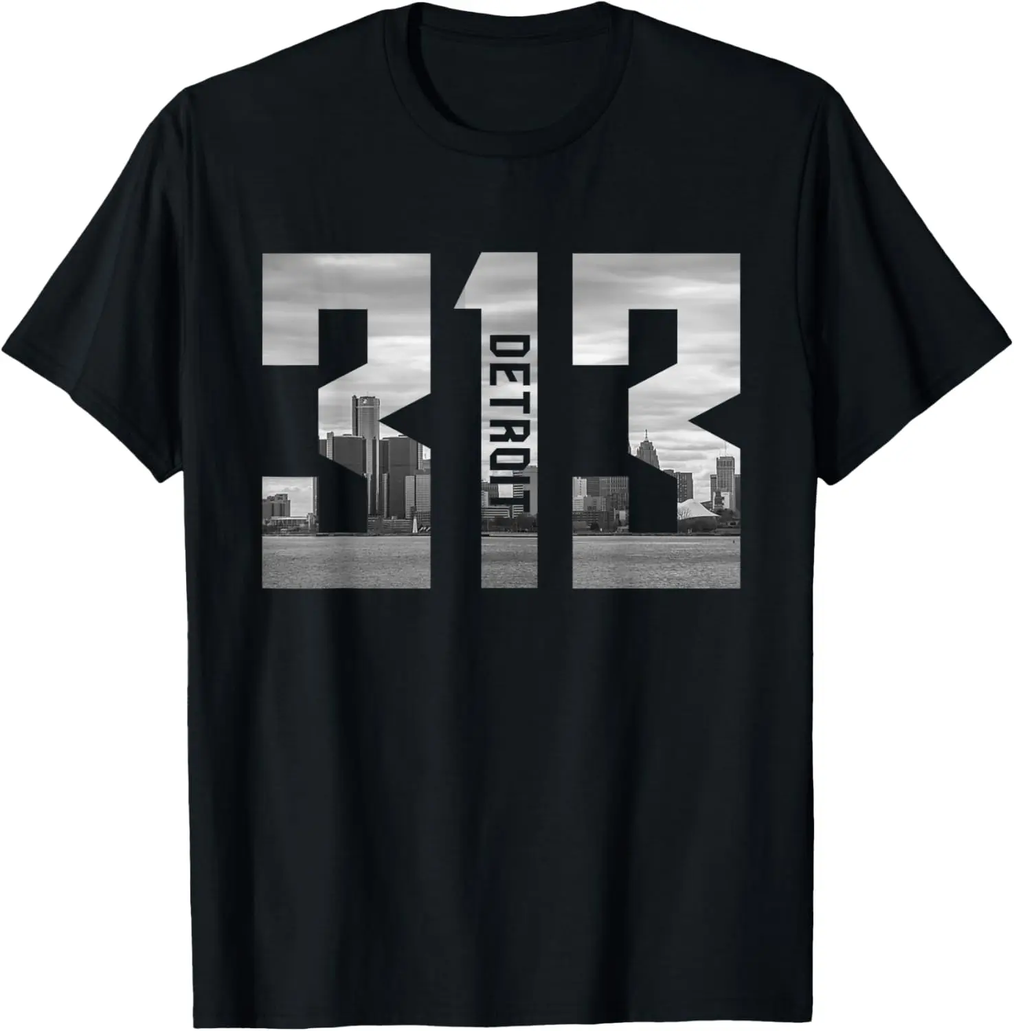 100%cotton Vintage Detroit Michigan 313 Area Code Skyline T-Shirt
