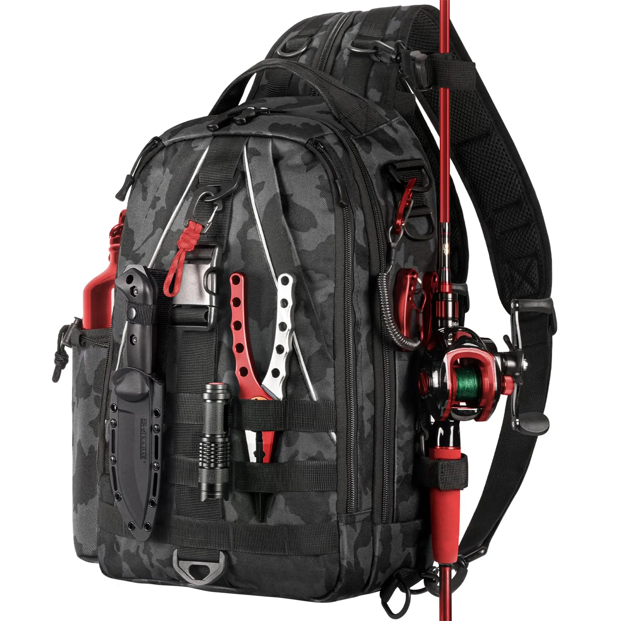 Convertible Fishing Tackle Backpack for Men, 1000D Water-Resistant Sling Bag with Rod Holder to Carry Fishing Rods and Outdoor Gear, Ez Tackle Bag, Outdoor Fishing Supplies