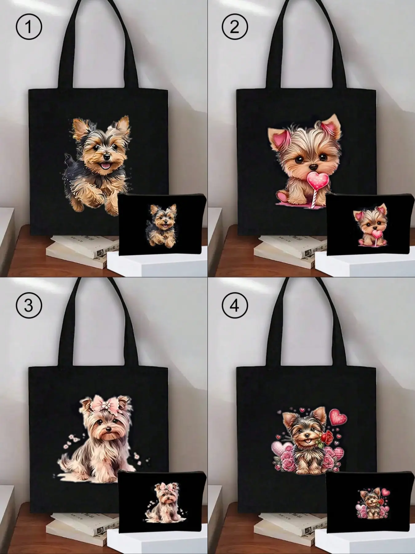 Yorkshire Terrier Canvas Handbag, Cute Dog Print, Reusable Grocery Bag, Durable Strap, Perfect for Shopping, Gifts, Beach, Travel, School, Durable Beach Tote, Reusable Tote Bags