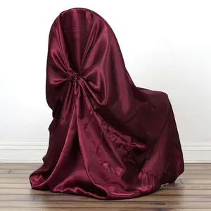 Satin Self-Tie Universal Chair Cover Burgundy - Reusable Slip-On Slipcover for Folding, Dining, Banquet & Standard Size Chairs