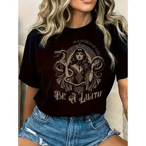 Women Wearing Snakes and Mysterious Patterns Exude Enigmatic Rebellion in Eve's Realm Stylish Casual Printed Round Neck T-Shirt Titled In a World of Eves Be a Lilith