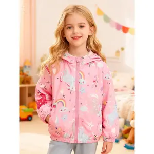 2- 10Y Girls Boys Casual Lightweight Hoodie Jacket Kids Windproof Cute Printed Windbreaker Hooded Jacket Coat Daily Wear, Back to School, Party, Birthday, Holiday, Gathering, Hiking, Cycling, Streetwear, Streetwear Fashion, School Jacket