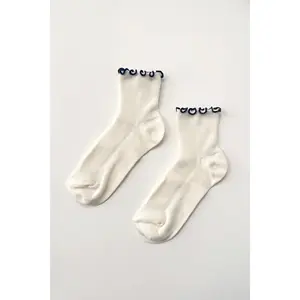 The Petite Ruffled Modal Socks in Soft White/Navy
