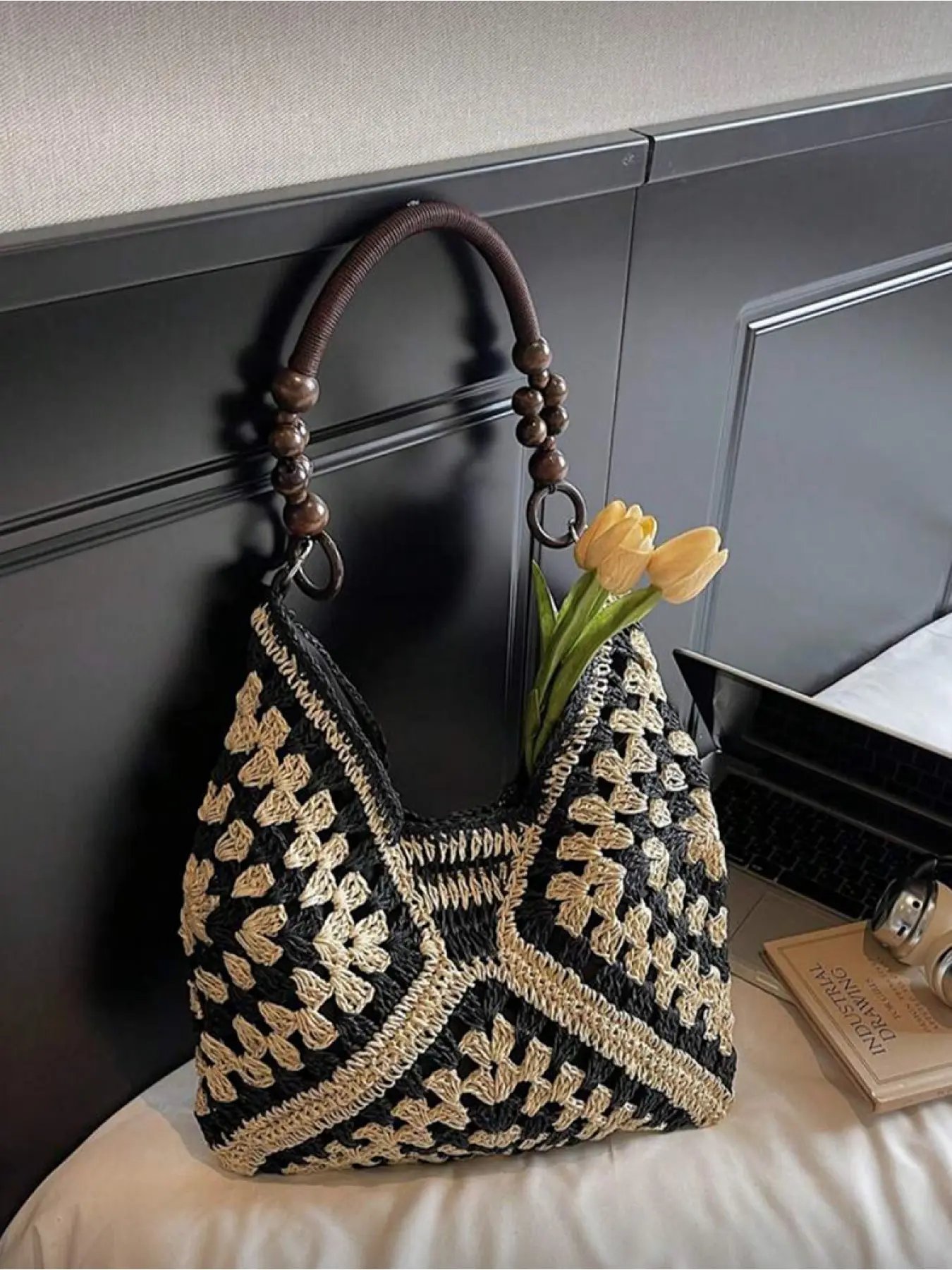 Handwoven Hollow Straw Bag Crochet Crossbody Bag Patchwork Large Capacity Shoulder Bag Bohemian Contrast Color Summer Beach Vacation Tote Casual Multi-Functional Commuting Travel Women Handbag Gift Boho Crossbody Bags