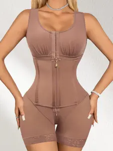 1 Count Women's Tummy Control & Butt Lifter Body Shaperwear, Colombian Shapewear, Dual Zipper & Hook Closure Body Shaper, Lace Trim Shapewear Bodysuit, Fajas, Wide Adjustable Strap Jumpsuit, Full Coverage Shapewear, Underwear, Suitable For Daily & Party