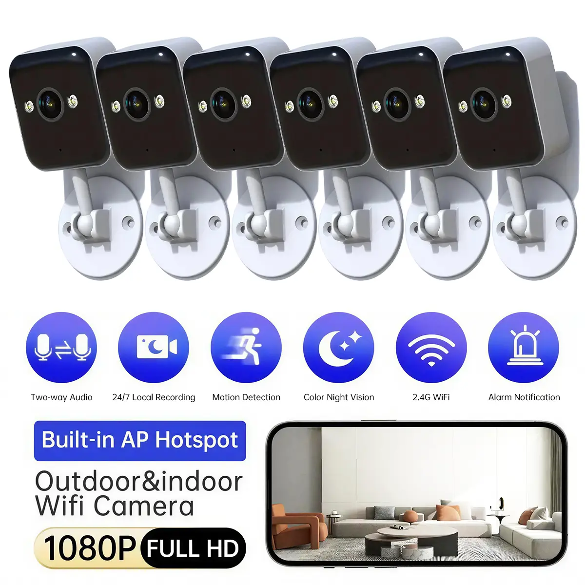 【TODAY'S DEAL】JOOAN 1080P FHD Security Camera, 2.4G Wi-Fi Video Surveillance, Home Monitoring, Color Night Vision, DIY Alarm Alerts, Motion/Sound Detection, Waterproof Indoor/Outdoor, Spotlight, 2-Way Audio, 1-Year Warranty, Easy Setup