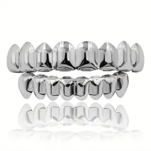 2 pcs/set hip hop 18k golden plated oth caps decor for women men unisex 16 teeth grills set: the perfect punk-ste accessory for MEN'S body 8/ 8 glossy teeth grillz