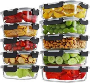 10-Pack Borosilicate Glass Meal Prep Containers with Locking Lids, Airtight BPA-Free Leak-Proof Food Storage Bento Boxes (36oz & 14oz), Freezer & Oven Safe