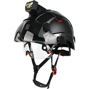 ANSI/ISEA Z89.1 Certified Safety Helmet with Headlamp, Detachable Dual Visor Hard Hat, Vented Construction Hardhat with 6-Point Suspension, Industrial Safety Helmet for Men with Storage Bag