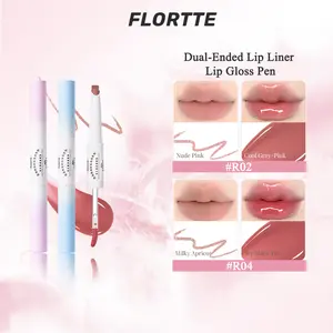 FLORTTE Rainbow Bubble Dual-Ended Lip Liner & Serum Gloss, 2-in-1 Liner + Lip Serum Gloss Daily Cosmetic lip gloss Makeup