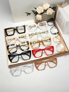 12pcs Women's PC Square & Cat Eye Combination Glasses, Eyeglasses Set, Ultra Large College Style Fashion Flat Lenses, Perfect for Campus Commute, Graduation Season, Daily Home Wear, Stylish Trendy Eyewear