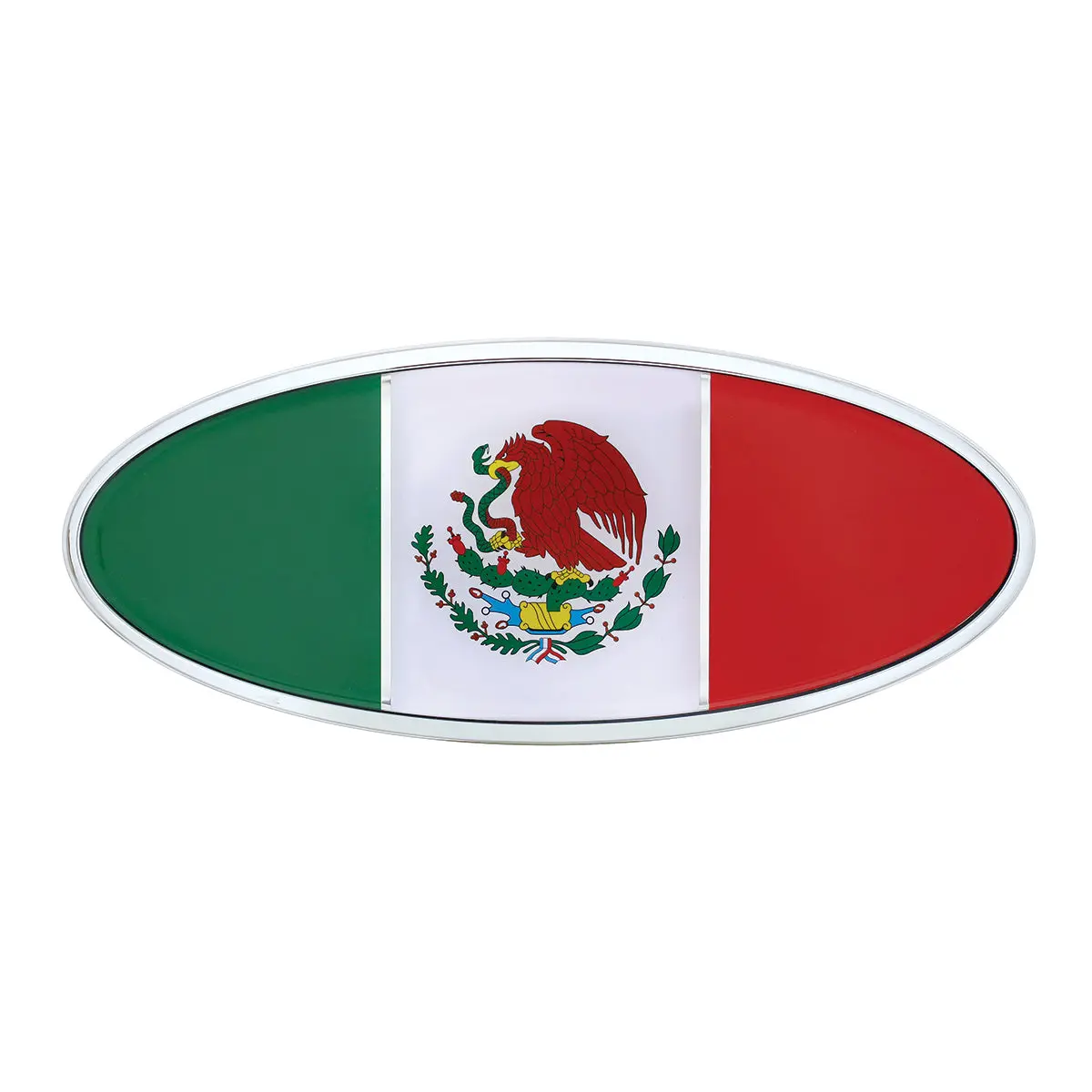 Peterbilt Double-Sided Metallic Chrome Front Hood Emblem, Mexico Flag Design, Oval Shape, 7.875in x 3.25in Car Exterior Accessory Sticker