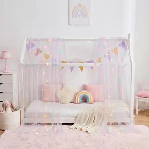 Tie-Dye Twin Bed Canopy for Girls, Sheer Canopy Bed Curtains with Lights, Princess Canopy Scarf for Girls Bed Room Decor (2 Panel)