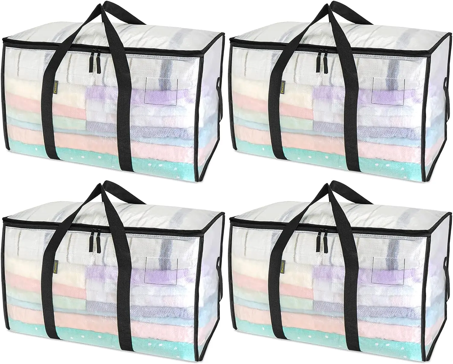 4-piece transparent oversized mobile bag with reinforced handle Organiser heavy-duty clothing storage bag foldable mobile items Christmas Box
