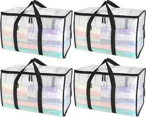 4-piece transparent oversized mobile bag with reinforced handle Organiser heavy-duty clothing storage bag foldable mobile items Christmas Box