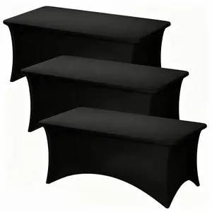 3 Pack Black Table Cloths Rectangle 6ft, Stretch Spandex Fitted Table Covers for Parties, Trade Shows, Banquet, Weddings, Graduation Decorations