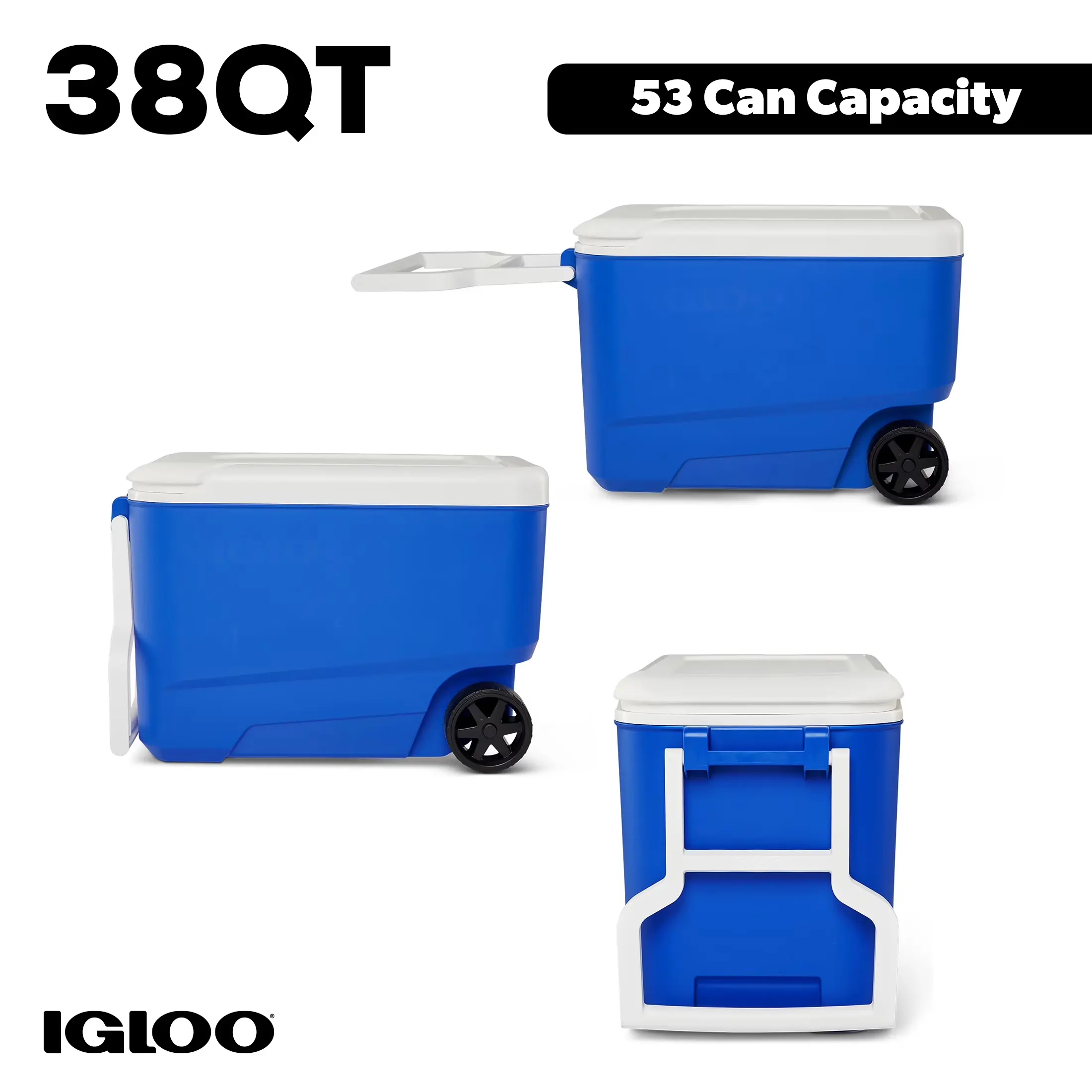 Wheelie Cool 38 QT Hard Sided Cooler with Wheels, Blue