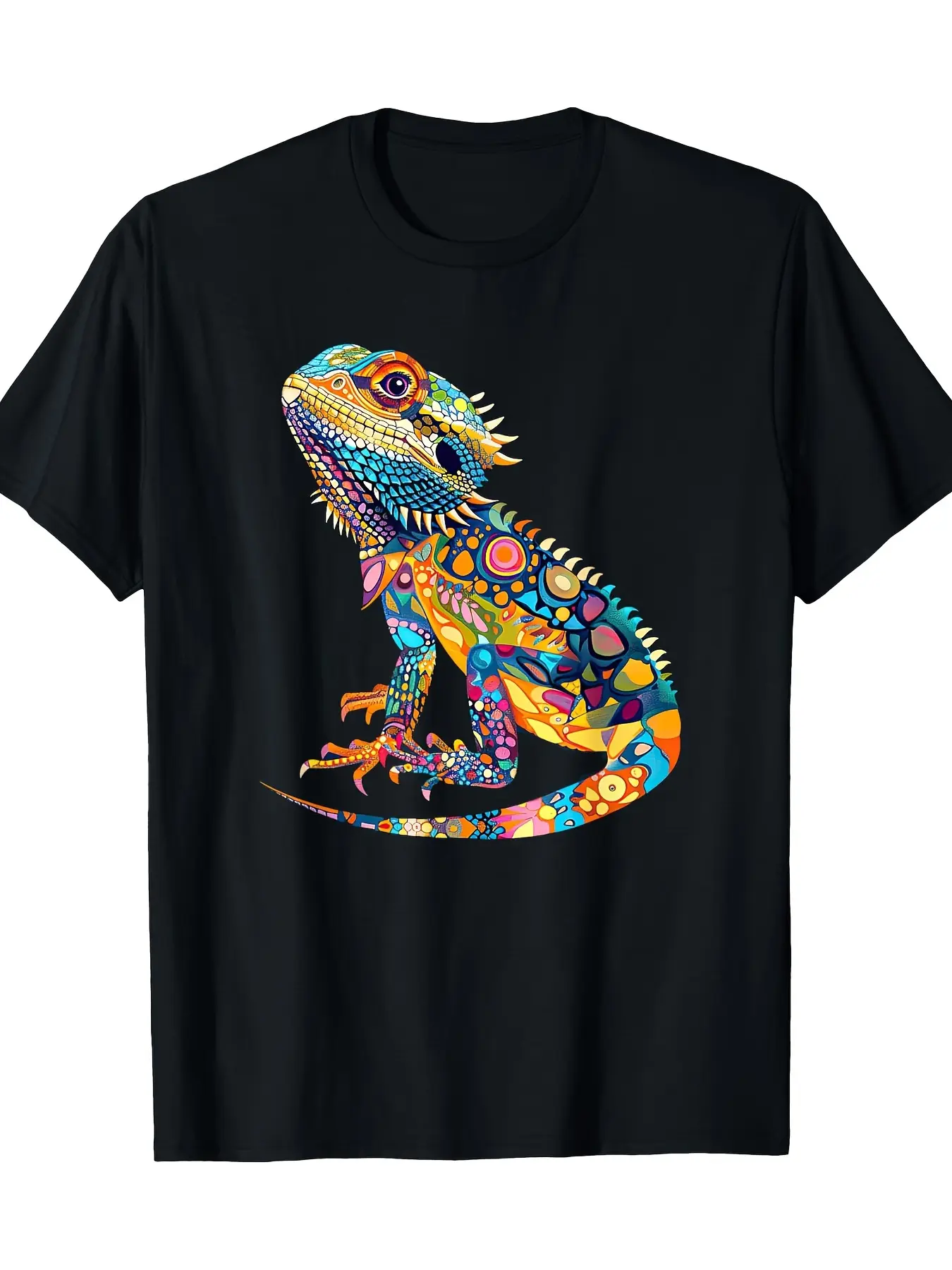 Men's Stylish Vintage Bearded Dragon Graphic T-Shirt - Menswear, 220g Heavyweight Cotton Short Sleeve, Round Neck, Classic Cut & Fit, Breathable, Ideal for Reptile Owners, Casual Wear, 2XL, 3XL, Soft