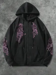 Unisex Zip-Up Long Hoodie Sweatshirts with Long Sleeve and Graphic Geometric Print, Casual Fitted Design, Comfortable All-Season Fashion Outerwear, Perfect Layering Piece, Menswear