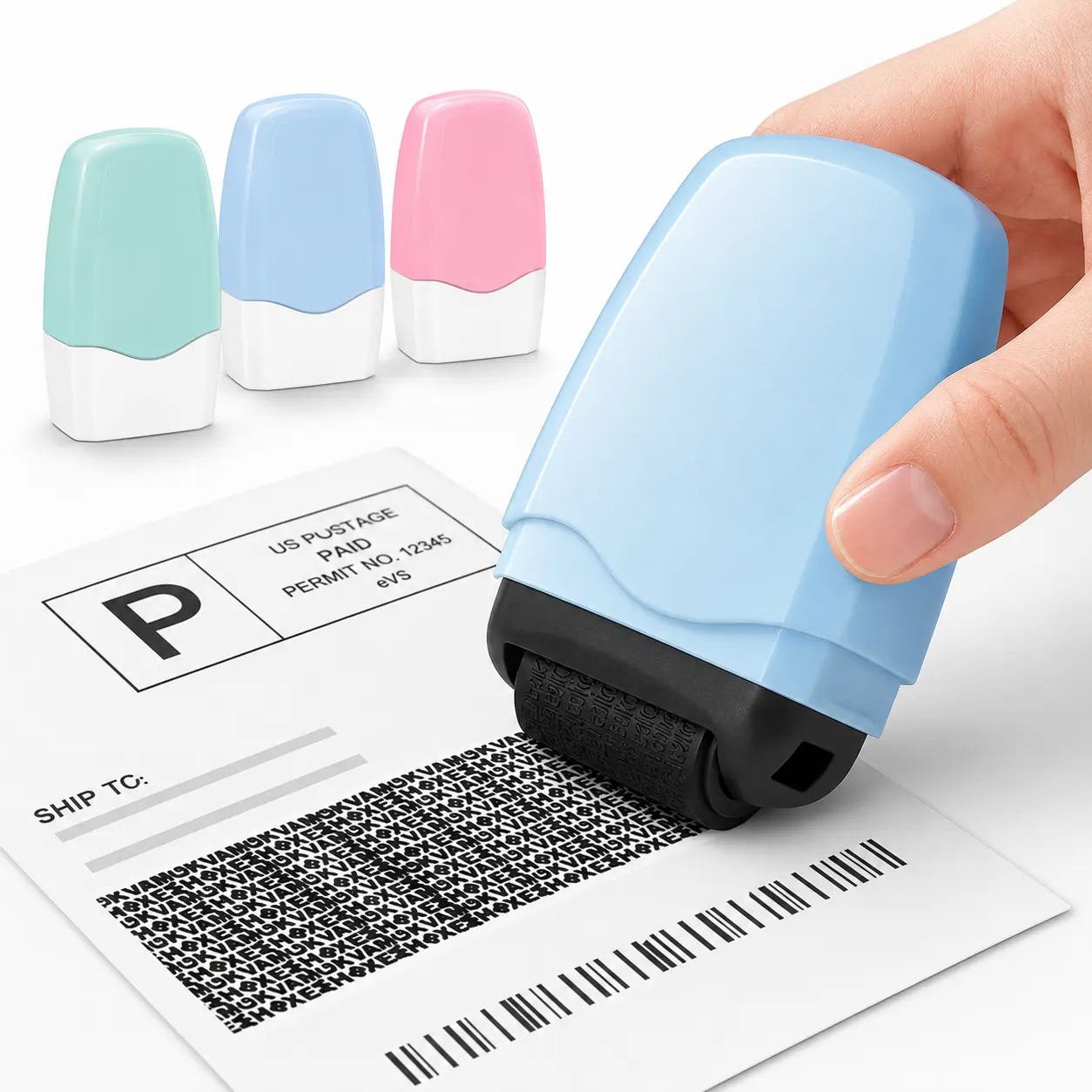 Privacy Protection Roller Stamp, Confidential ID Blackout Stamp for Mail, Bills, Receipts, Envelopes and Shipping Labels, Identity Theft Protection Tool for Home and Office