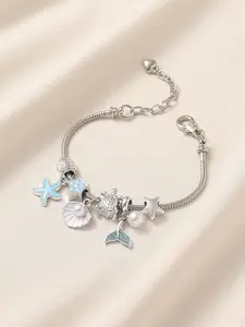 Faux Pearl Decorated Sea Animal Charm Bracelet, Fashionable Jewelry for Women & Girls, Trendy All-match & Exquisite Jewelry for Party, Daily Clothing Decor, Holiday Gift, Rhinestone Bracelet, Boho Style Bracelet