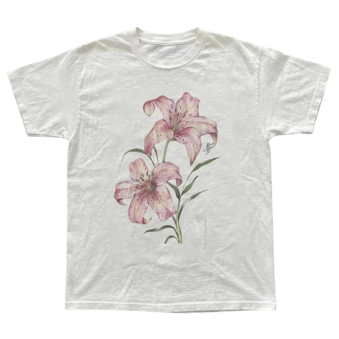 Pink Lily Floral T-Shirt, Tree Shirt, Natural Tee, Gifts Shirt, Unisex Vintage Graphic Tees Gothic Grunge Y2k Emo Scene Amity Affliction Style Clothes Men Women Streetwear,Men's,Regular,Fit Textured Knit Top,baby,dee,shirts,,African,American,short,sleeve,