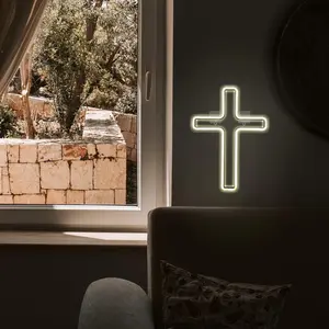 1 Piece Cross Neon Light 7.8in by 7in, LED Warm Cross Wall Decor with USB Plug, Perfect Gift for Easter and Home Neon Sign
