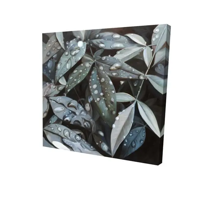 16x16 in Pre-Printed Leaf Decoration Wall Arts, Artistic After Rain Leaf-Print Cotton Canvas Hanging Wall Decor with Included Hanger for Room Decor