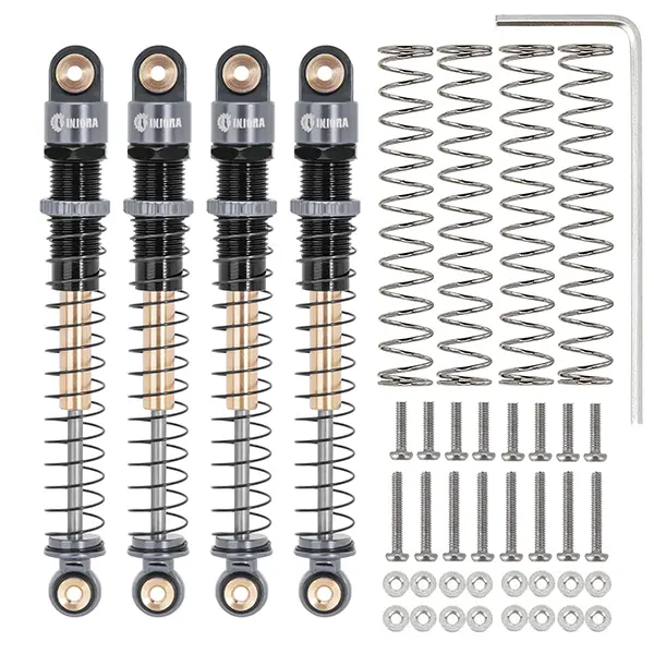 INJORA 51mm Shocks-Long Travel Threaded Double Barrel Damper for Axial AX24 SCX24 Upgrade 1/24 RC Crawler（Grey）