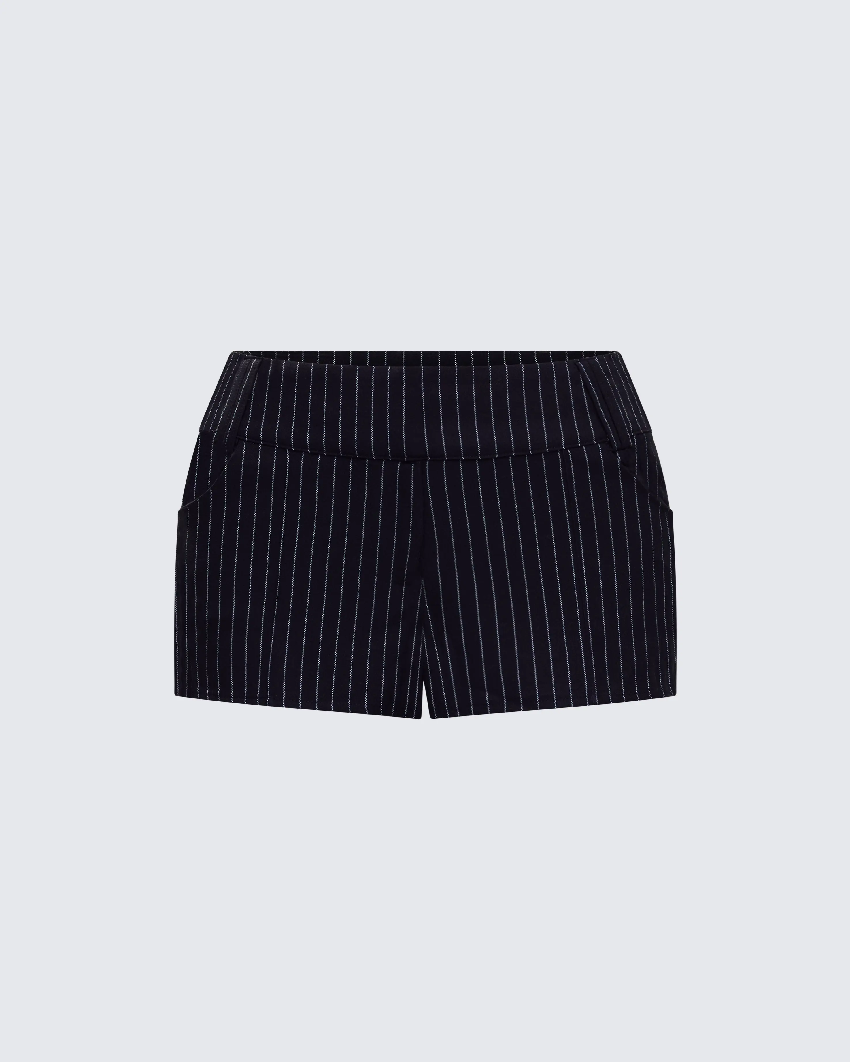 Women's Black Pinstripe High-Waisted Fitted Mini Shorts - Tailored Look, Stretch Fabric, Sizes S,M, Elegant