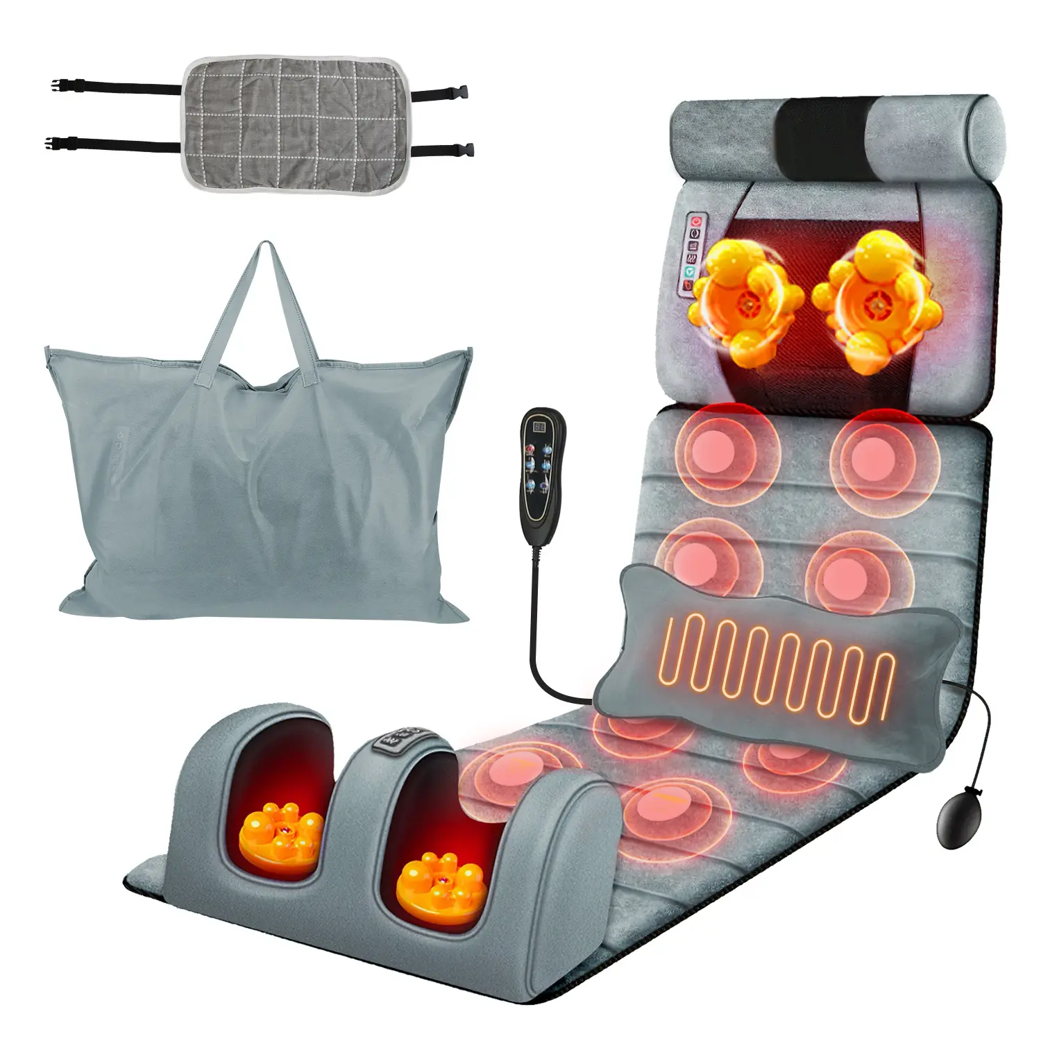 Full Body Electric Massage Mat with Heat - Vibration Massage Pad for Back Neck Foot & Lumbar Support - Foldable Cushion Mattress with Timer & Adjustable Intensity for Home or Office Use - Gift
