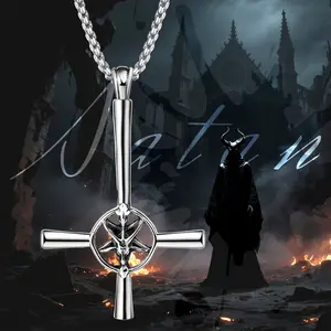 OIDEA Satanic Inverted Cross Necklace - Stainless Steel Goat Head Pendant, Gothic Design Occult Jewelry with Pentagram, Baphomet Symbol Religious Amulet for Menfolk summerwins