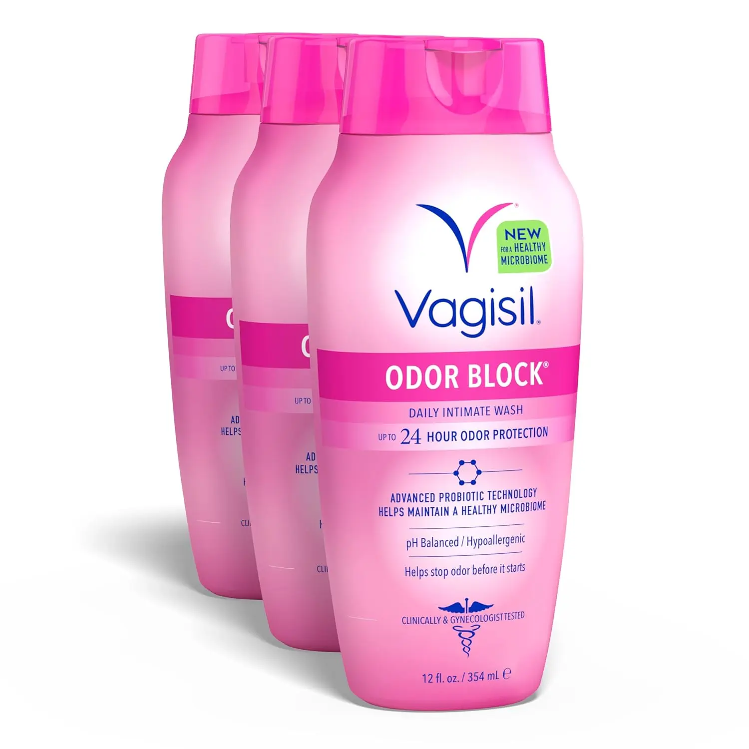 Vagisil Feminine Wash for Intimate Area Hygiene, Odor Block, Gynecologist Tested, Hypoallergenic, 12 oz, (Pack of 3)