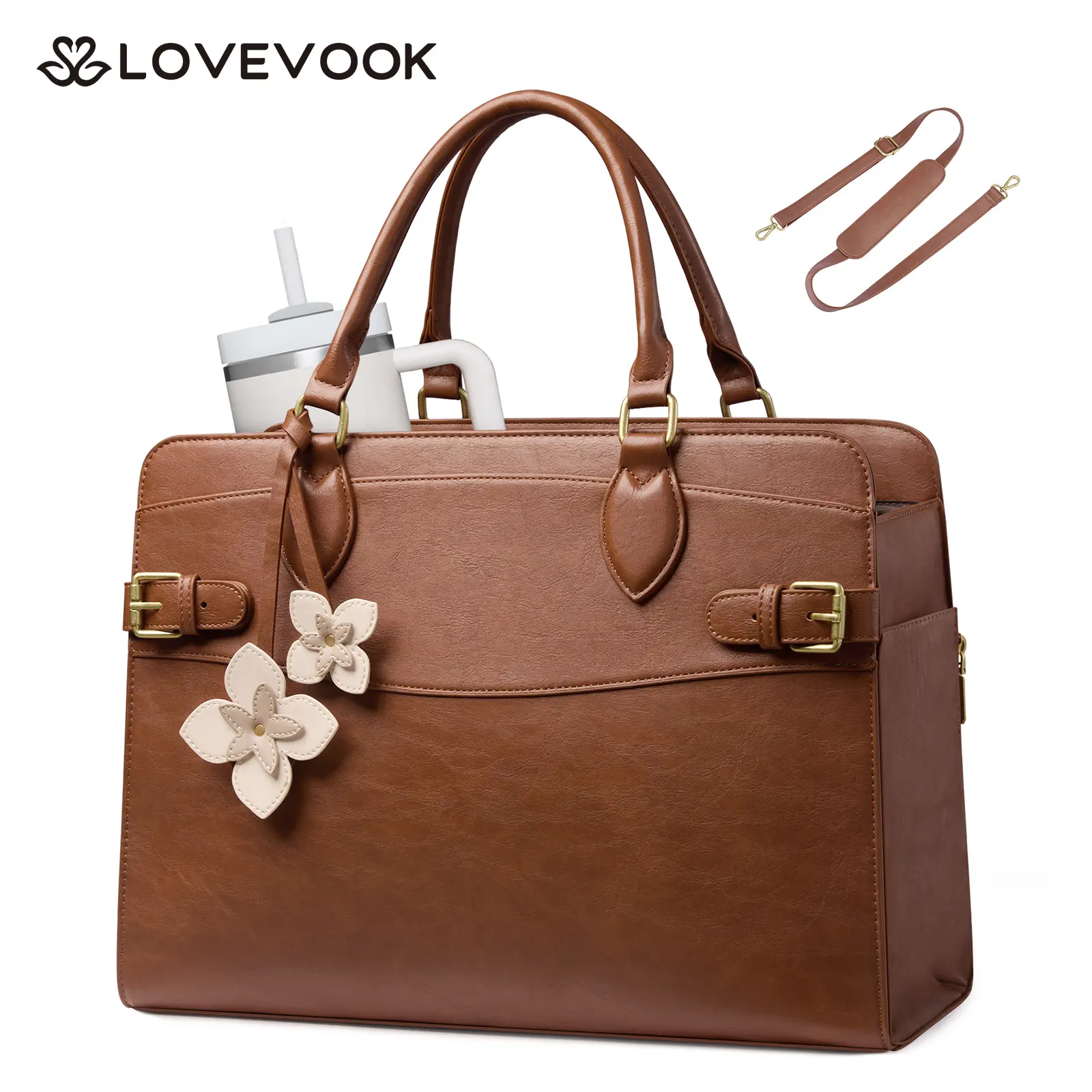 LOVEVOOK Work Tote Bags for Women, Waterproof Leather 15.6 Inch Laptop Bag with Large Cup Holder, Teacher Nurse Medical Professional Computer Bag, Office Briefcase Handbag Gift