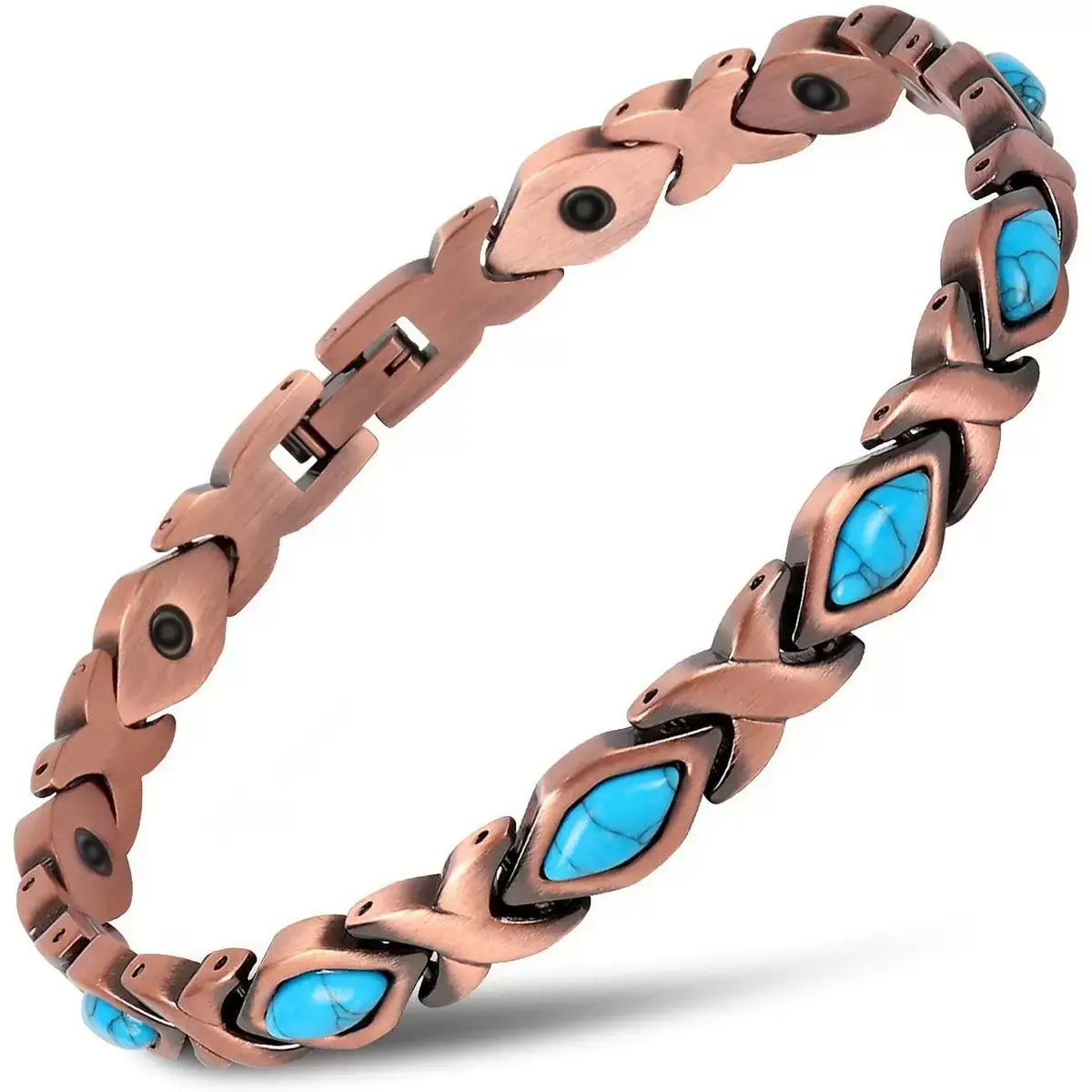 Red Copper Bracelet with Natural Turquoise Gemstones - High Quality Magnetic Jewelry Gift for Men and Women, High Quality Bracelet, Exquisite Bracelet, Copper Metal