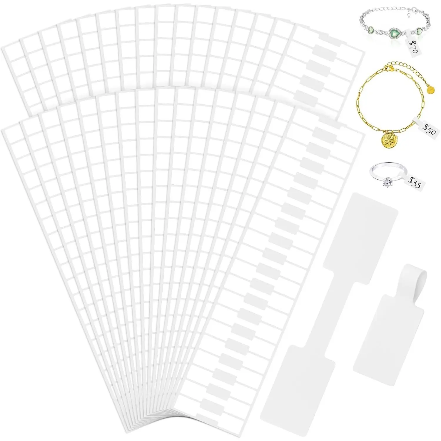 1000 count  Tags, Self Adhesive  Price Tags Stickers, White Blank Rectangle Ring Tag Label for Necklace Earring Bracelet Pricing Identify