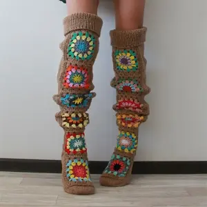 Autumn Winter Fashionable Extra Long Thigh Socks - Women's Ethnic Crochet Knit Stockings Over Knee Socks - Christmas Gift Womenswear