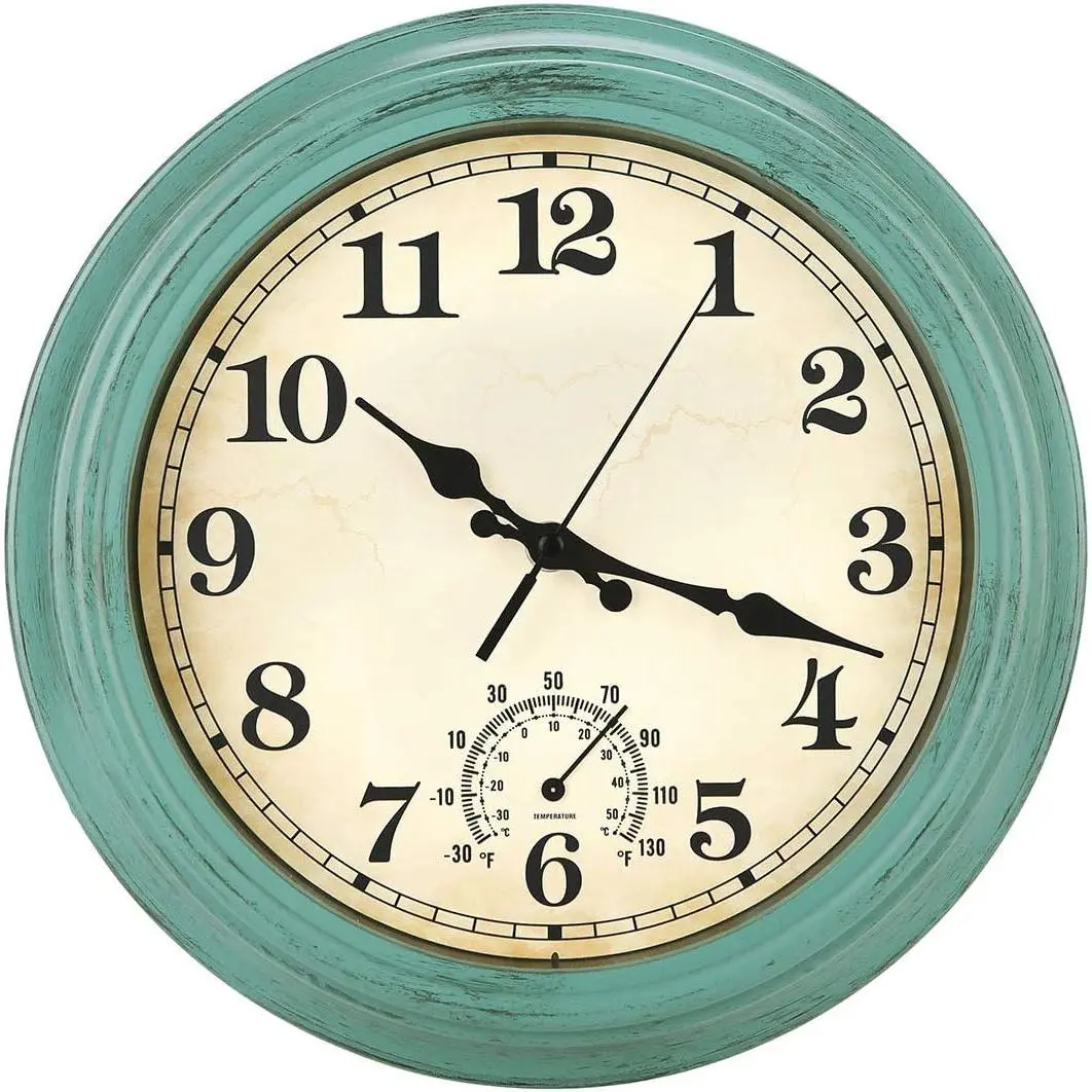 12 Inch Indoor/Outdoor Retro  Wall Clock with ,  Operated Silent Non Ticking Quartz Clock Wall Decorative for Kitchen/Bedroom/Living Room/Bathroom/Patio-Olive green