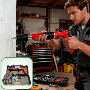 Premium 1-Set Manual Steel Fastener Tool Kit, Hand Tools - Industrial-Grade Fastening System with Original Accessories & Safety Kit, Ideal for Woodworking, Decoration, Red Brick & Concrete Wall Installation (Nails Not Included)