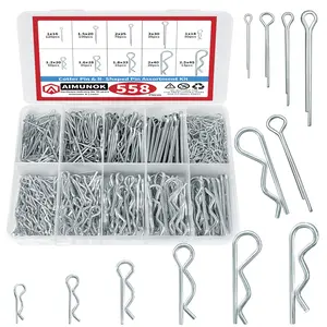 AIMUNOK 558PCS Cotter Pin Assortment Kit Split Pin & R-Clip Kit Hitch Pin Clip Assortment Hairpin Cotter Pin Fasteners B type poen zinc