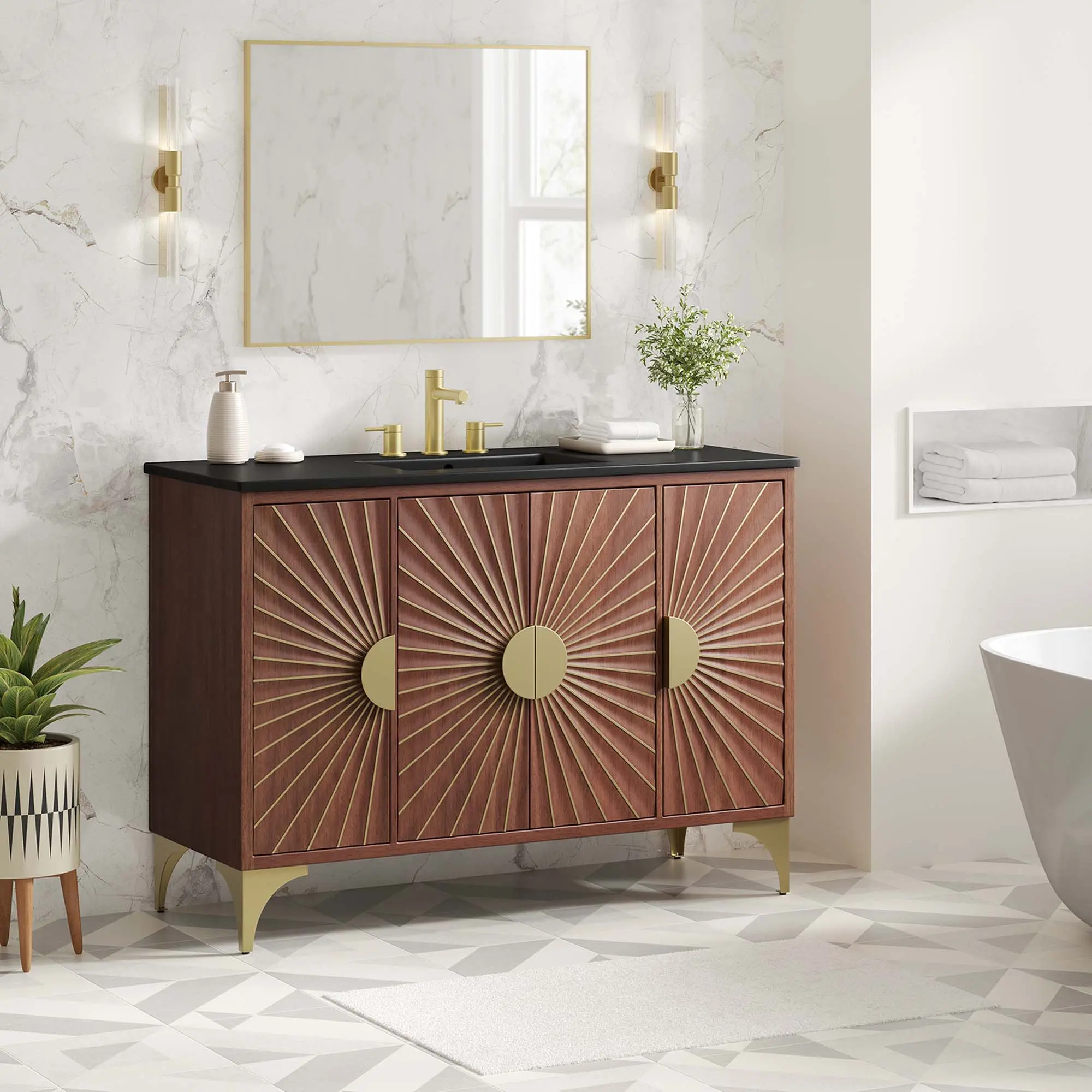 48-in Daylight Bathroom Vanity, Black Walnut Bathroom Floor Cabinet
