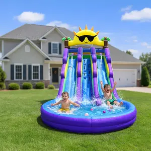 20.6FT Grade Safari Water Slide Double Slides With Big Water Pool For Kids Inflatable Waterslide For Backyard Perfect Outdoor Garden Play Toy For Children’s Summer Fun