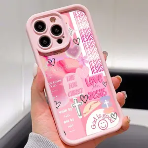 Jesus & Cross Pattern Phone Case, Decorative Phone Protector Cover, Phone Accessories Compatible with iPhone 16 15 14 13 12 11 XS XR X 7 8 Plus Pro Max, Casing compatible with iPhone 13