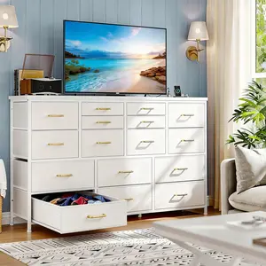 【Summervibes】Raybee Furniture TV Stand with 16 Storage Drawers & Power Outlet, Heavy Duty Metal Frame & Wood Top Media Console, Large Entertainment Center for Living Room, Bedroom, Closet, Modern Home Decor Storage Cabinet Organization for Small Space