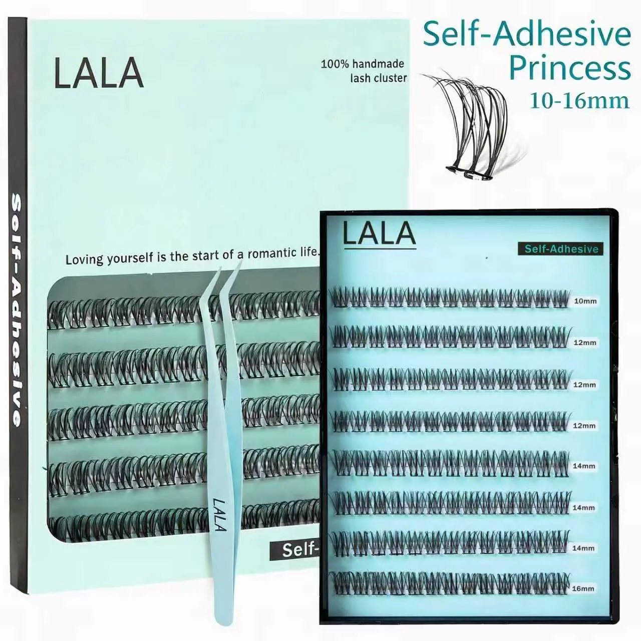 【Princess】LALA DIY Eyelashes Self Adhesive Lash Clusters Pre glued Eyelash Clusters No Glue Needed Lashes Wispy D-curly Cluster Eyelash extensions 10-16mm Individual Lashes