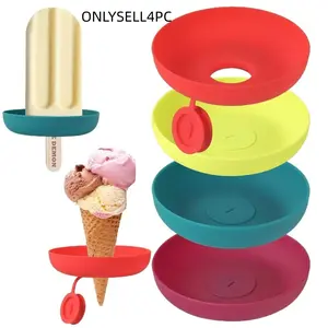4-Piece Silicone Ice Cream Holder Set, Kitchen Utensils Gadgets, Kitchen Utensils Accessories, Leak-Proof Cone Stand with Drip Guard, Portable Lightweight Kids Snowcone Rack, Dishwasher Safe, Perfect for Parties & Picnics