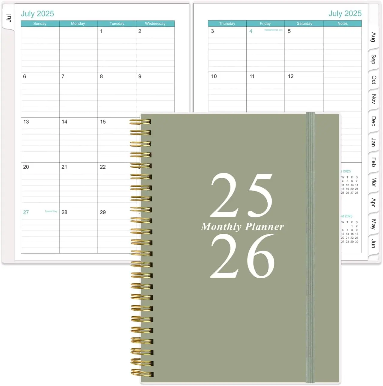 2025-2026 Monthly Planner - October 2025 - December 2026, Two Pages Per Month, 18 Monthly Calendar/Planner with Tabs, Inner Pocket, 6.4" x8.5", Green
