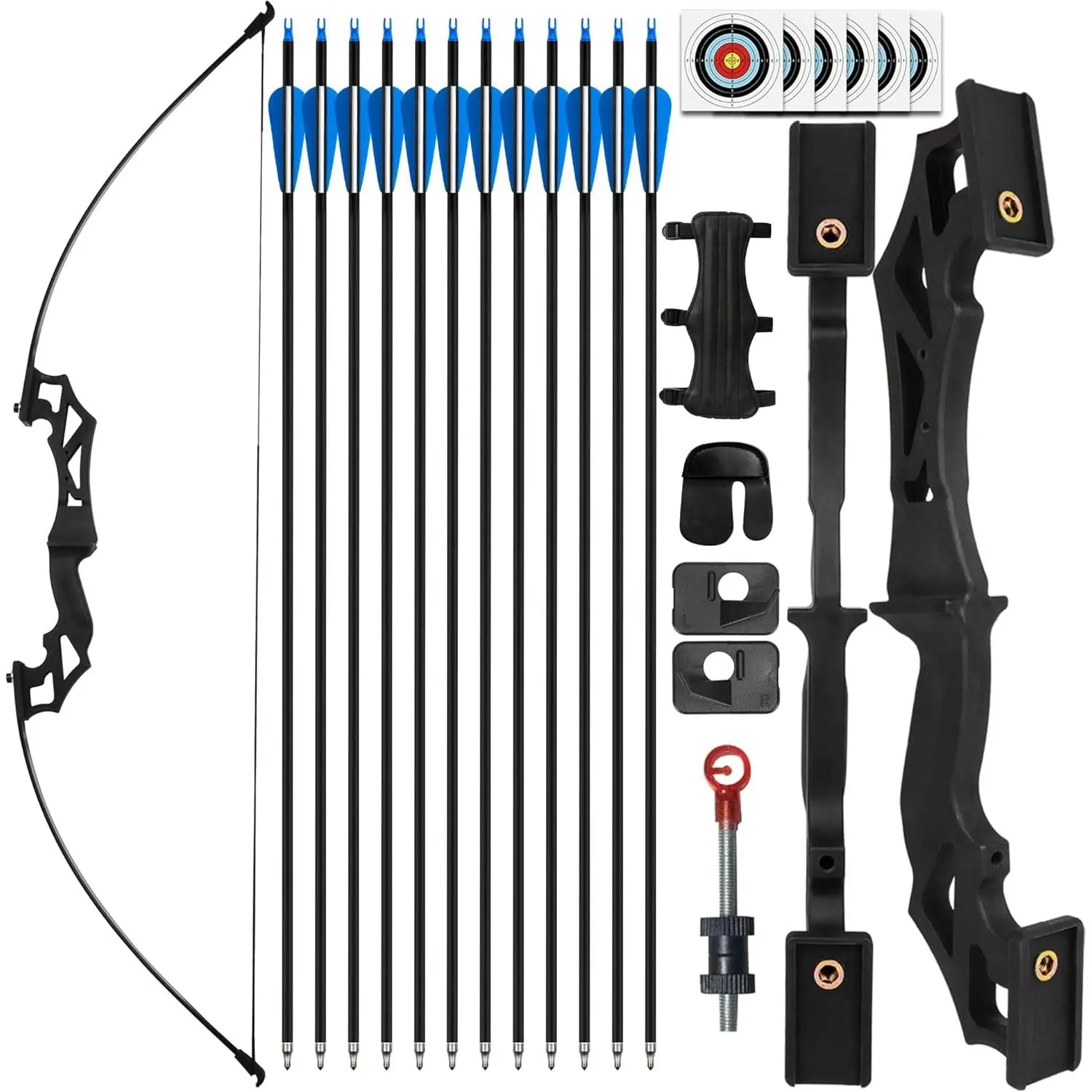 Right-Handed Adult Recurve Archery Complete Kit, 30-40lbs Basic Complete Set with Carbon Arrows & Accessories for Outdoor Target Practice, Archery Kit, All Seasons, Classic, Targets, Recurve Bow, Bows